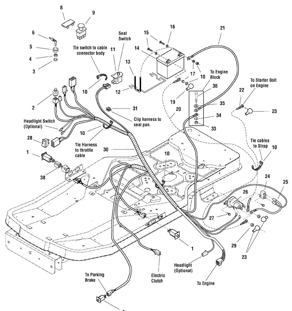 Electrical Group (7501733) Diagram and Parts List for 7800629-E20M42 2010 Briggs and Stratton Lawn Tractor Accessories